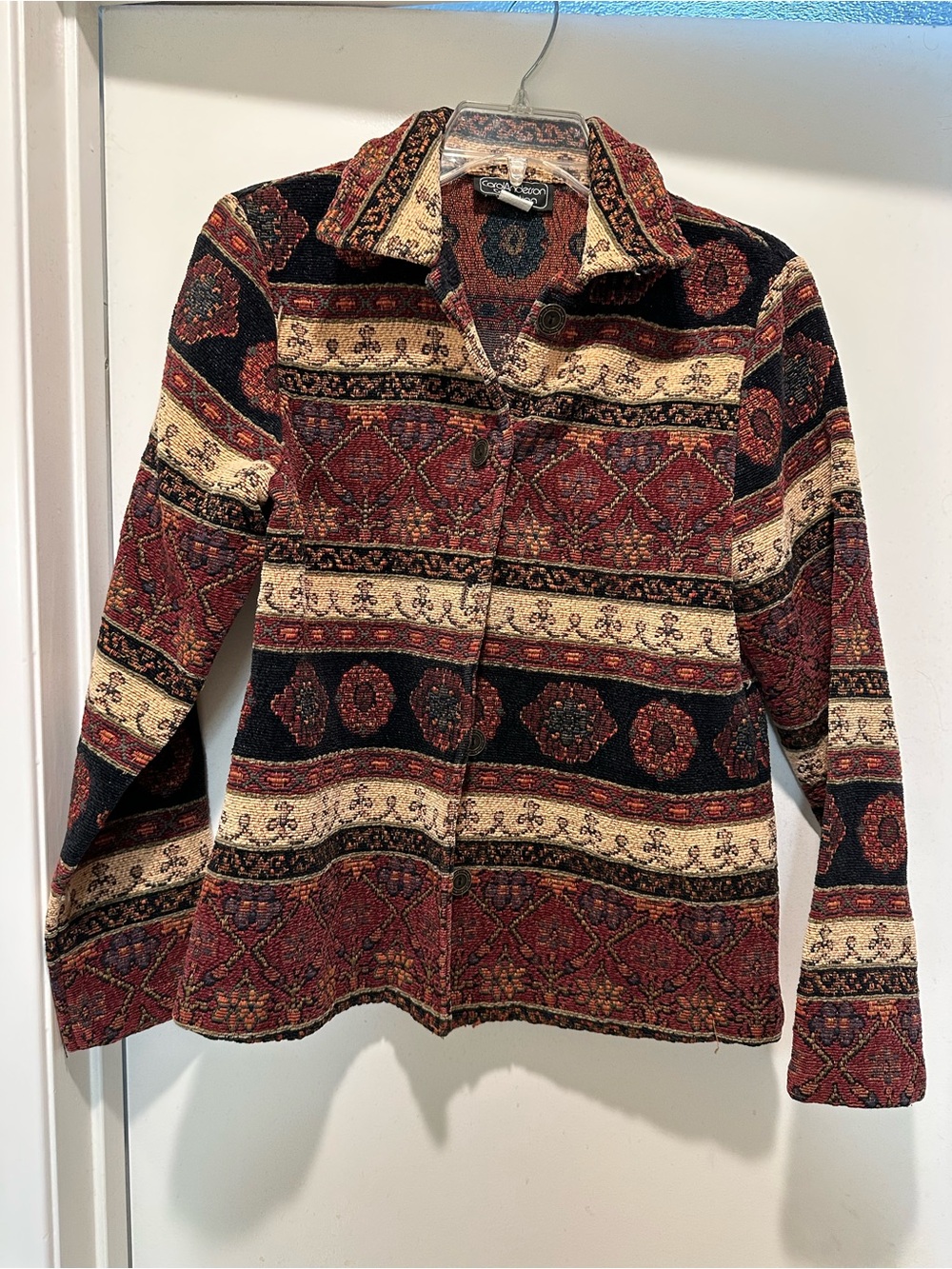 Vintage Carol Anderson Tapestry Southwestern Jacket w Geometric Design Medium